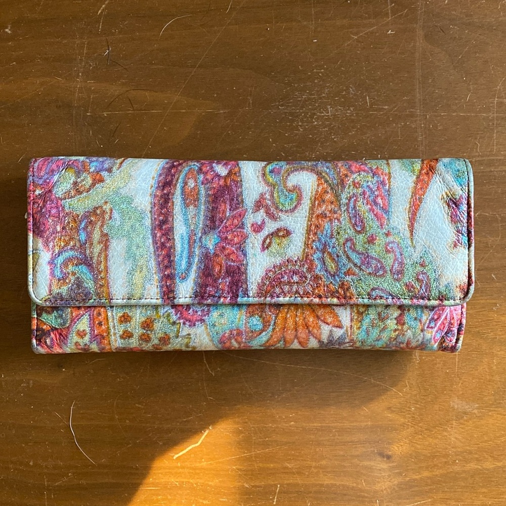 HOBO Multicolor Paisley Leather Continental Wallet - Teal, Orange, Pink, Purple